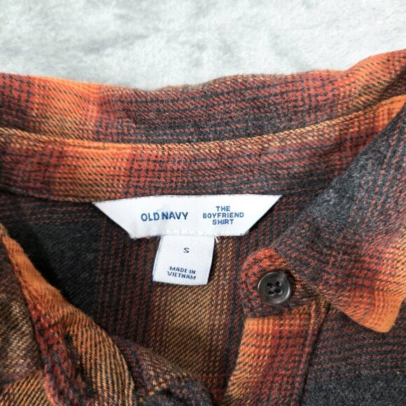 Old Navy Shirt Womens S Orange Boyfriend Plaid Flannel Evermore Inspired Swiftie - Picture 2 of 9